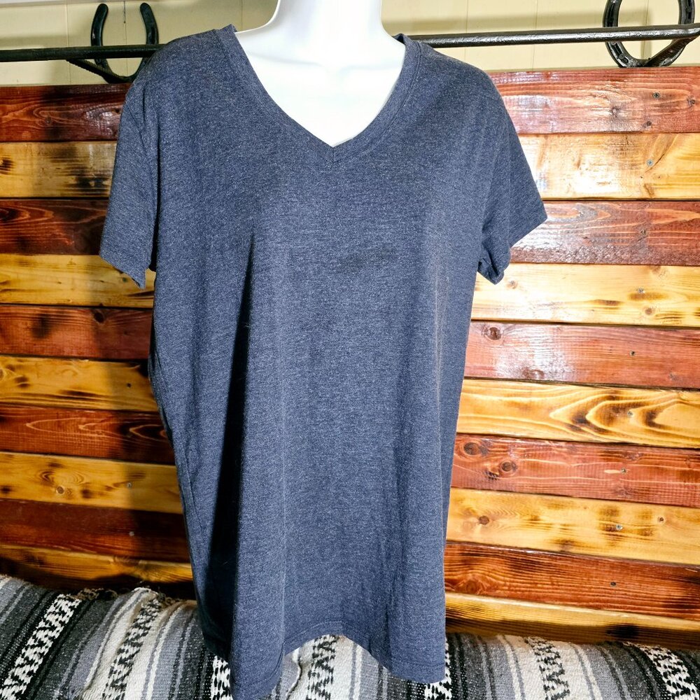 Blue Mountain Heather Navy Blue V-Neck Workwear Basic Tee Shirt Medium M